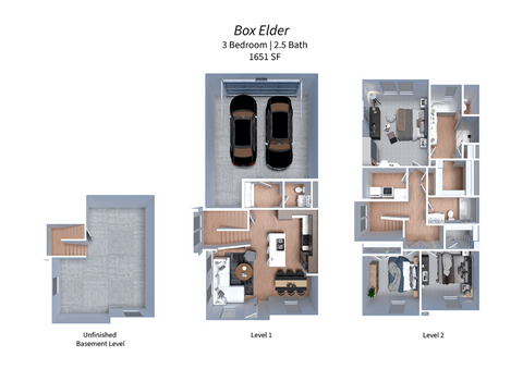 a 3d floor plan of Crestview at Highland townhomes in Highland, UT